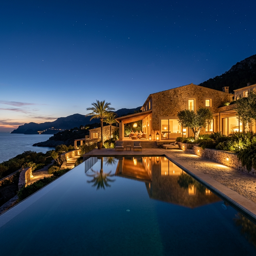 Exterior de las villas de Casa Marena al atardecer